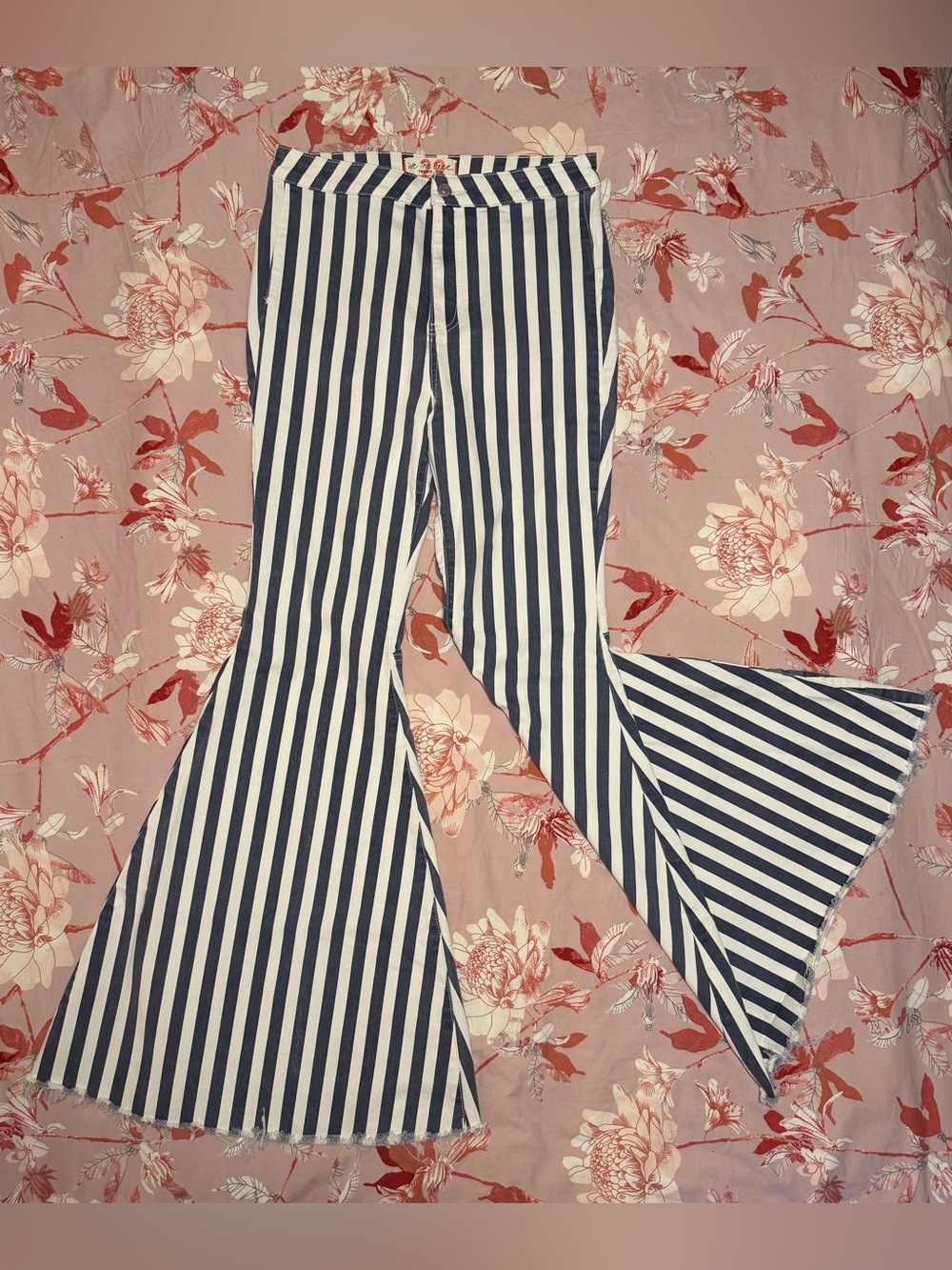 We The Free Navy and White Striped Extra Flare Pants